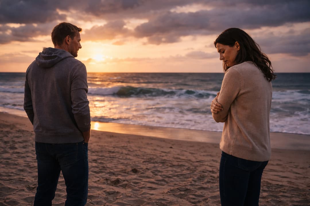 Zwei Menschen am Meer als Symbol für Trennung und neue Perspektiven